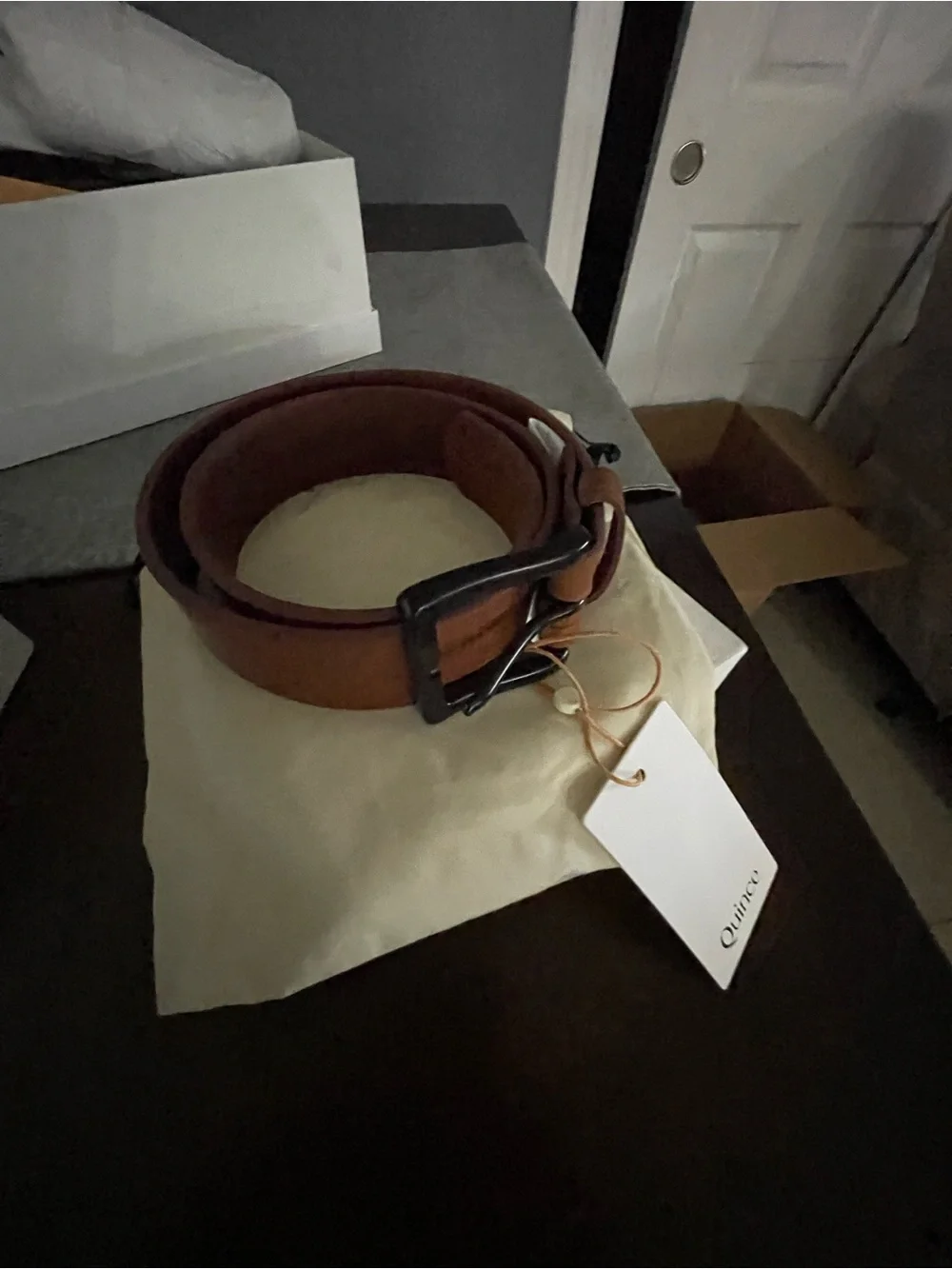 Quince Tan Leather Belt with Dark Metal Buckle